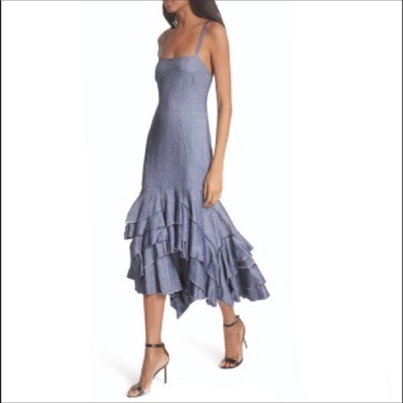 Milly Midi Apron Ruffle Dress-closed Jeans linen - Picture 7 of 14